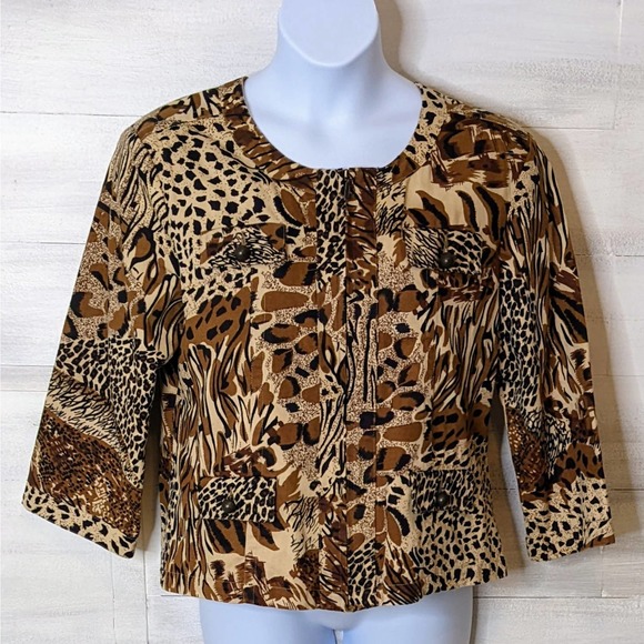 Westbound Animal Print 3/4 Sleeve Boxy Crew Neck Jacket Women's Size Large - Picture 1 of 8